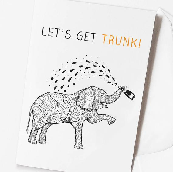 funny drunk elephant birthday card lets
