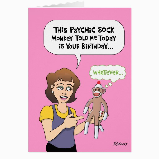 funny psychic sock monkey birthday greeting card 137992579856218213