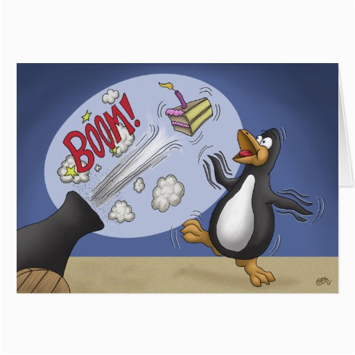 funny birthday cards penguin cake cannon greeting card 137378165241588453