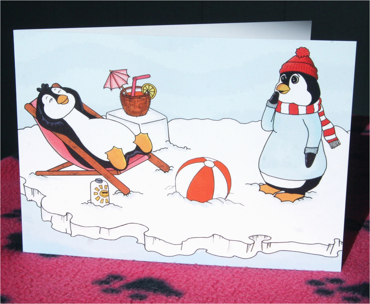 penguins birthday card a5 animal