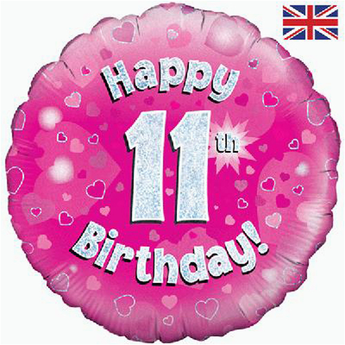 18 happy 11th birthday pink foil balloon 1