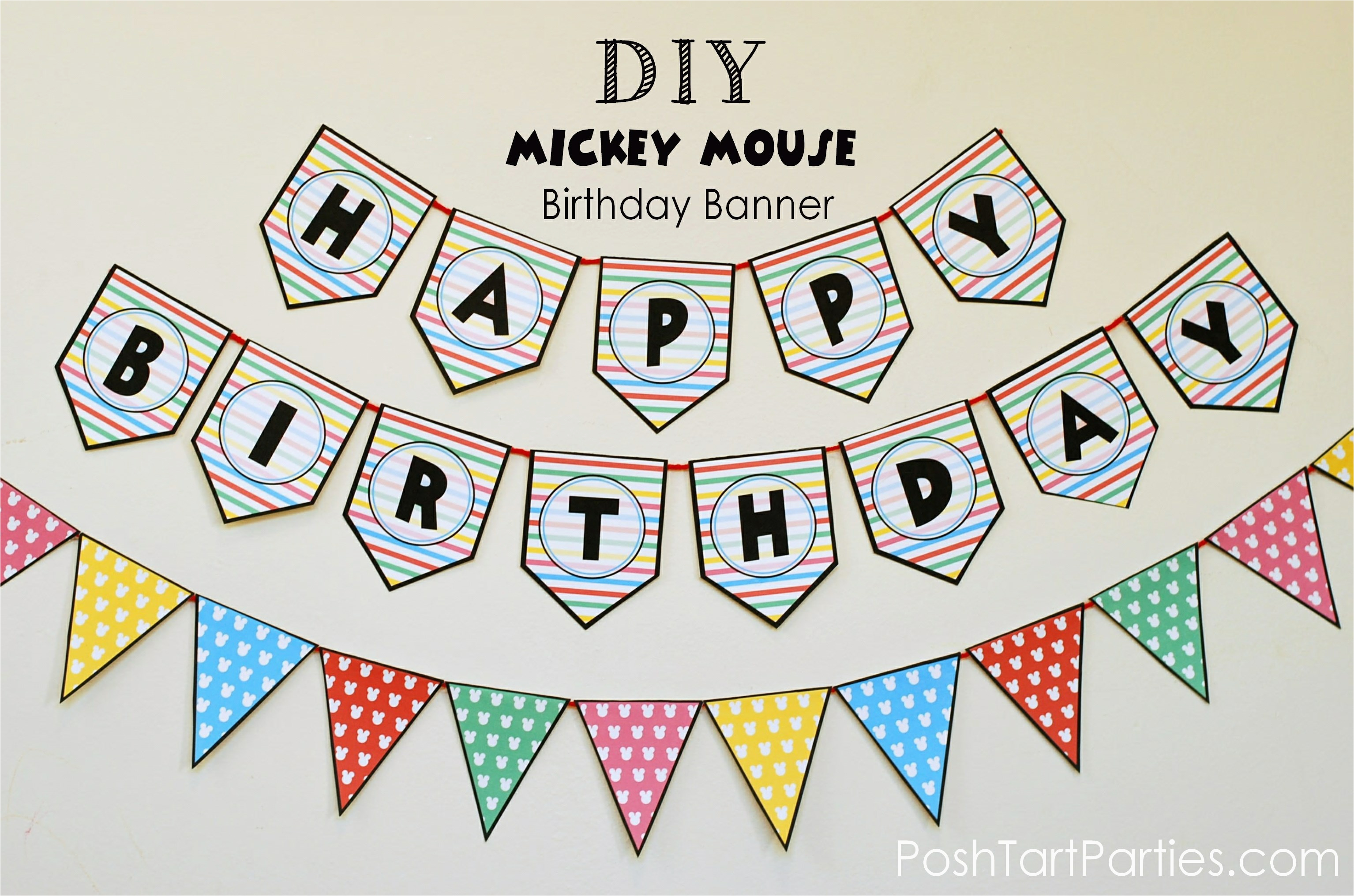 a mickey and minnie mouse party free printable happy birthday banner