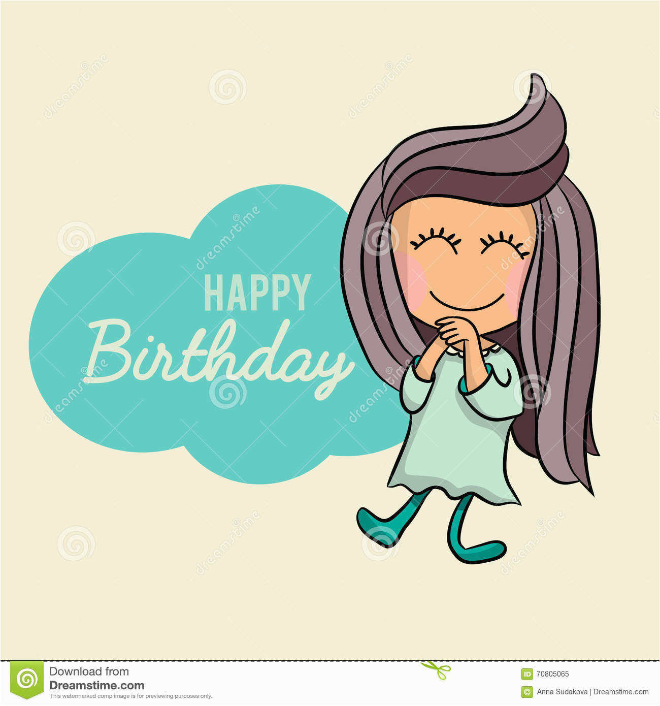 stock illustration cute happy birthday cartoon greetings card postcard poster vector character excited little girl having image70805065