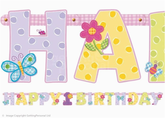 1st birthday girl hugs and stitcheshappy birthday banner