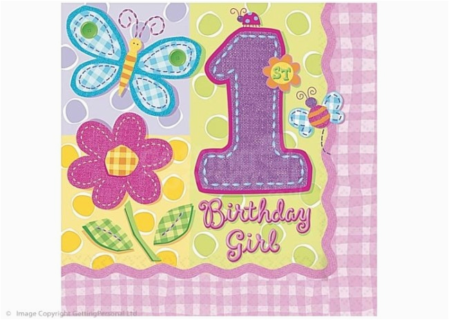 1st birthday girl hugs and stitches set of 16 napkins