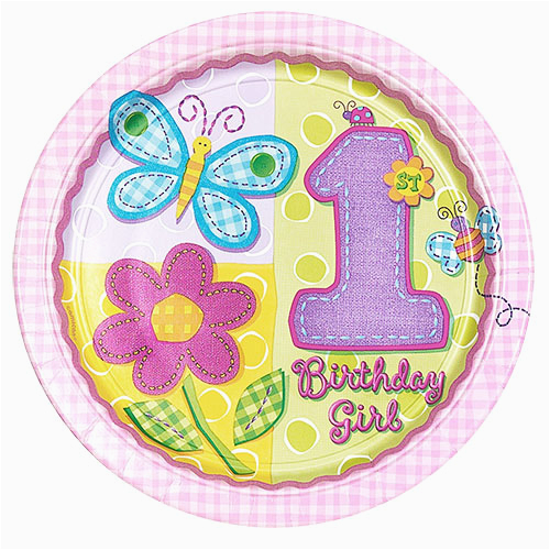 1st first birthday girl hugs and stitches small paper plates cake dessert