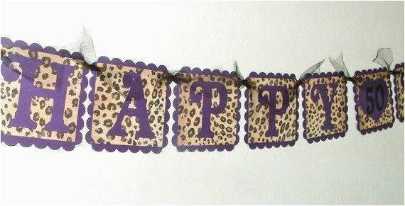happy birthday banner purple leopard