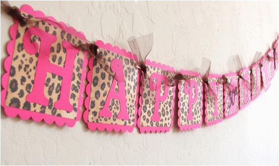 pink leopard print happy birthday banner