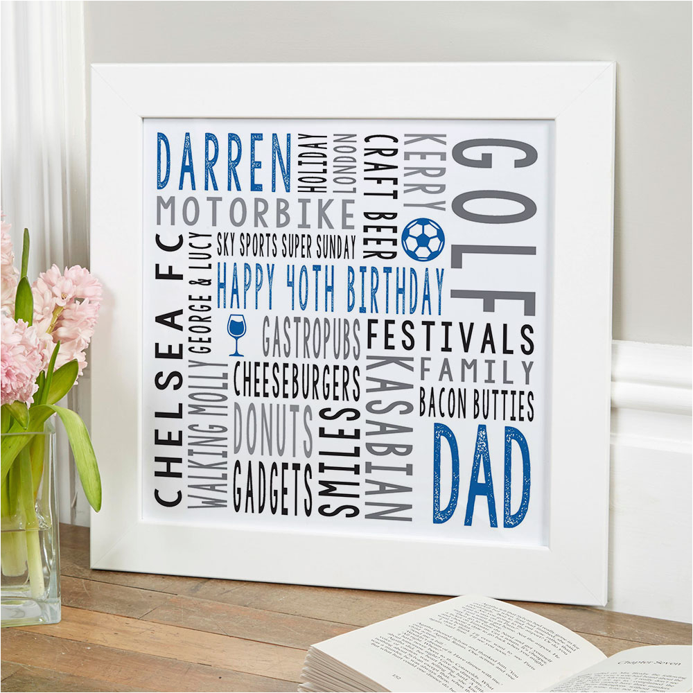 40th birthday gift for him personalised square word art print