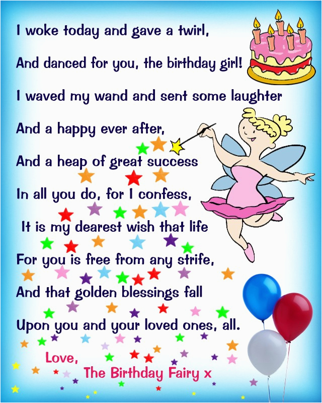 birthday fairy poem message for a girl