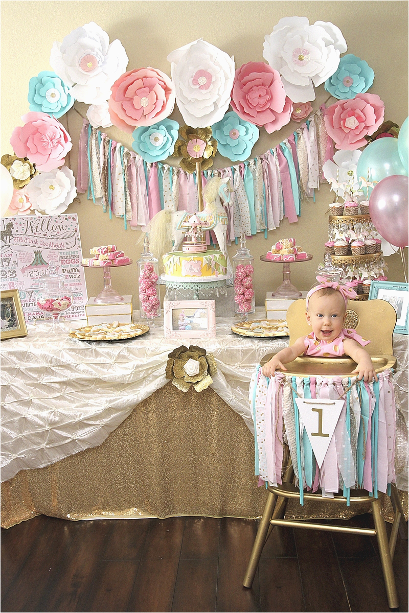 carousel 1st birthday party girls pink ideas