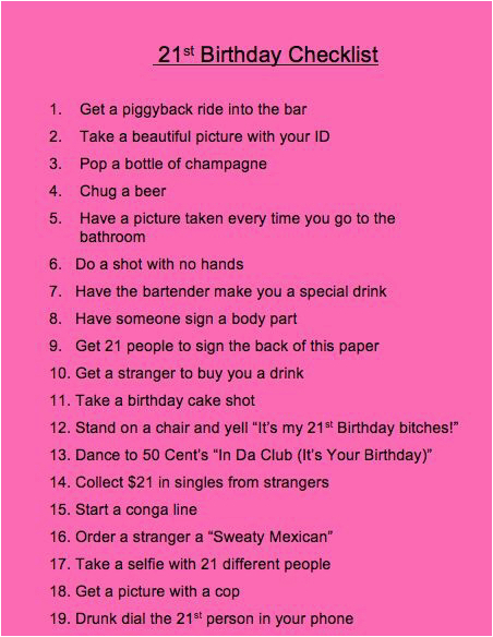what are some good ideas for a 21st birthday checklist