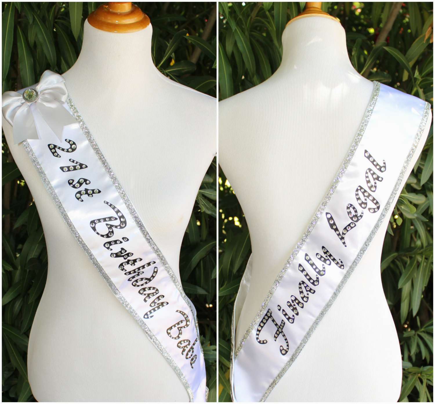 white and silver 21st birthday babe sash