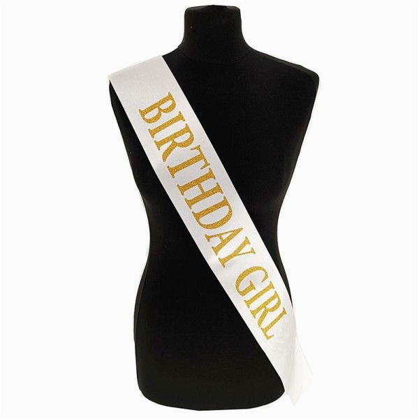 white with gold birthday girl sash