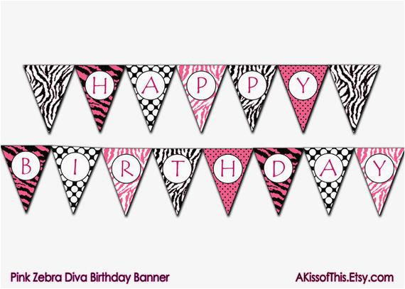 pink zebra diva happy birthday banner