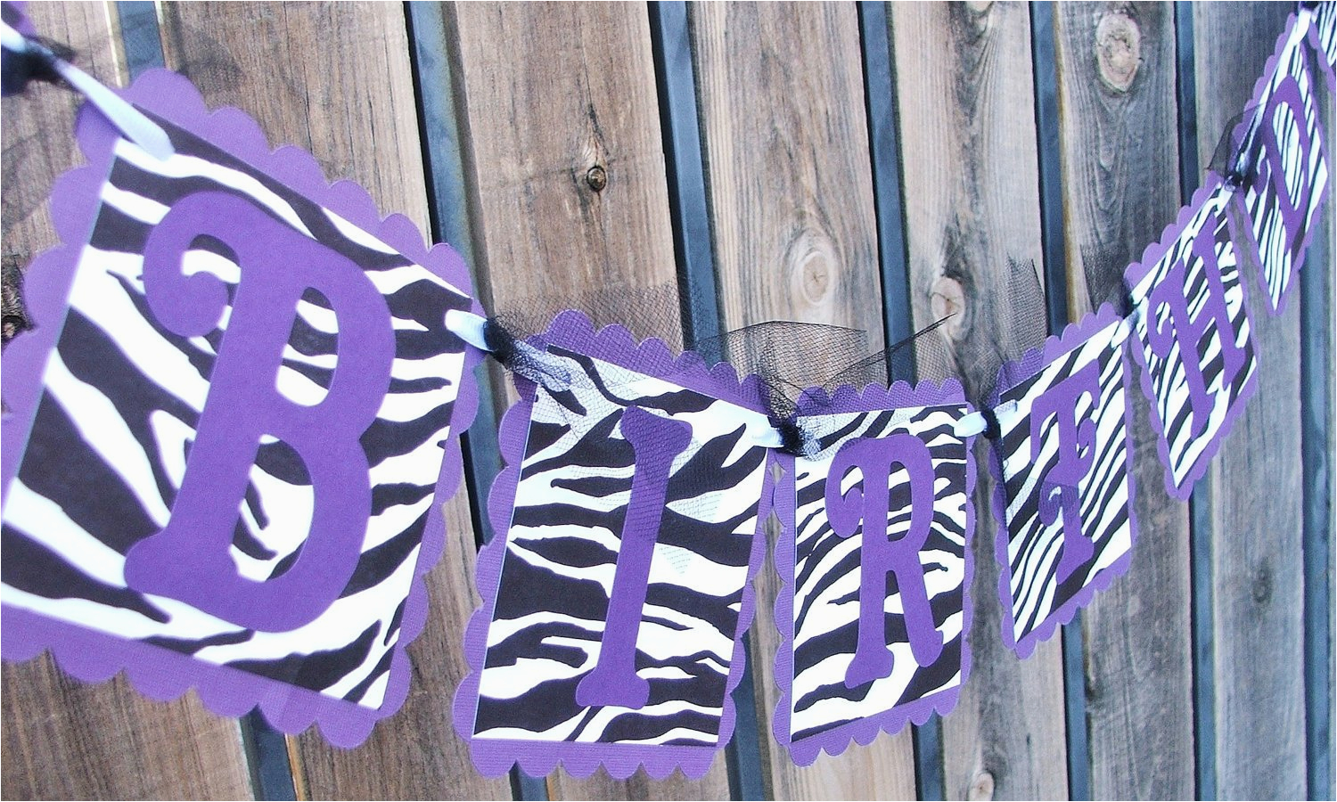 purple zebra print happy birthday banner
