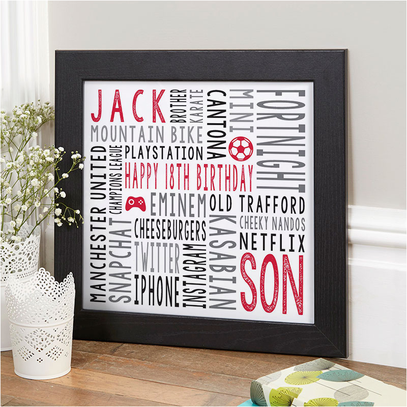 18th birthday gift for boys personalised square word art print