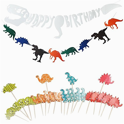 yosmi dinosaur birthday party supplies dinosaur happy birthday banner cake topper for kids birthday