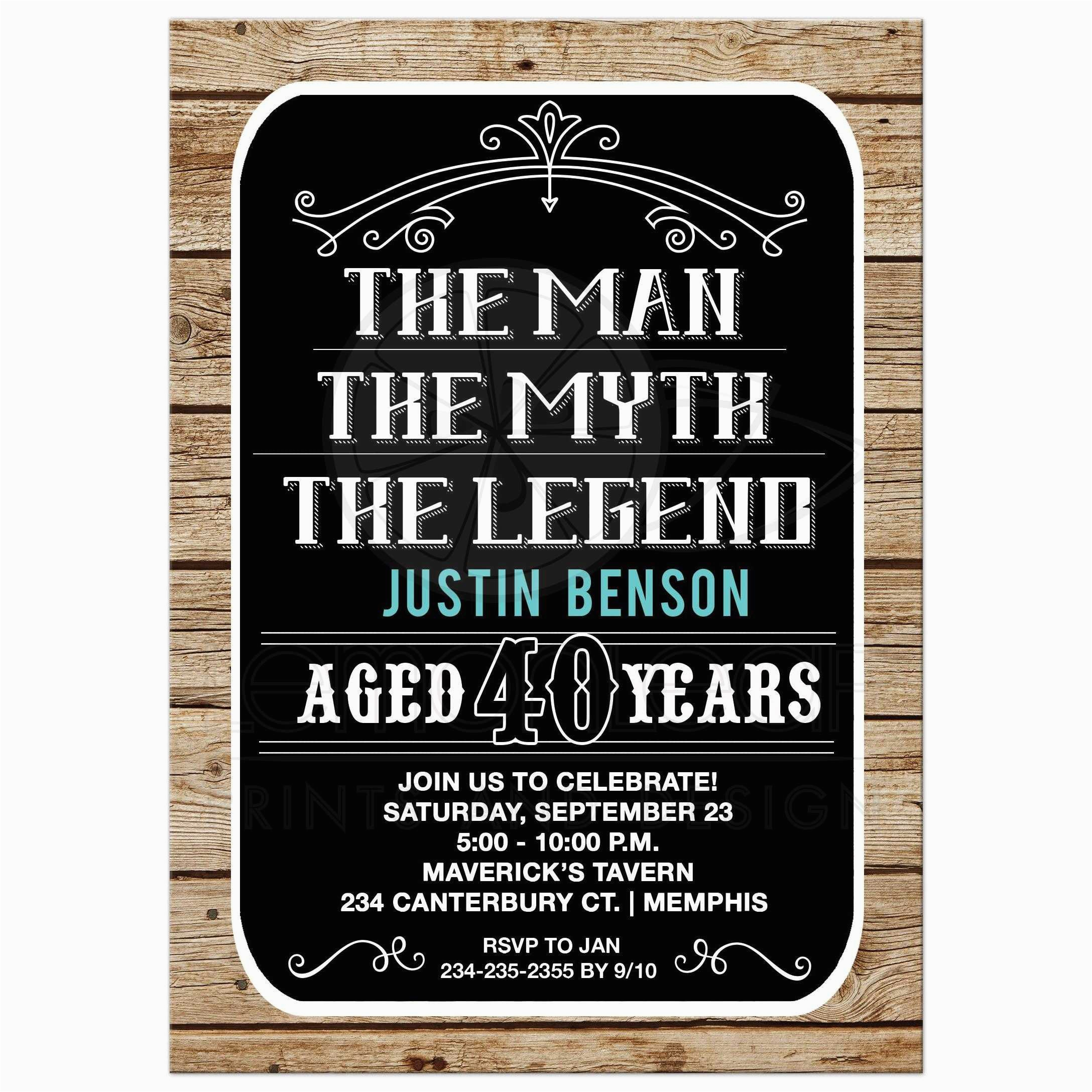 man myth legend 40th birthday invitation 40 year old man birthday invite