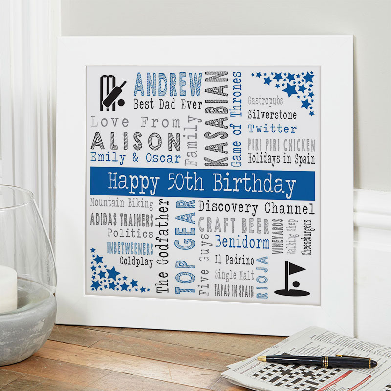 50th birthday gift idea personalised favourite things picture print for him