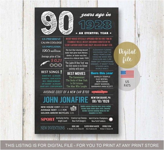 personalized 90th birthday gift for men