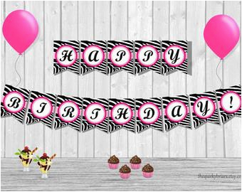 search q hot pink and zebra print birthday banner