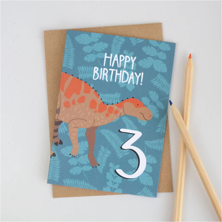 age three dinosaur childrens birthday card