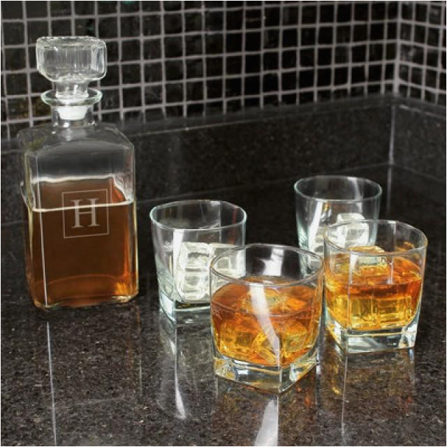 5 piece set monogram glass whiskey decanter groomsmen gifts wet bar home bar man cave father39s day gift birthday gift for him
