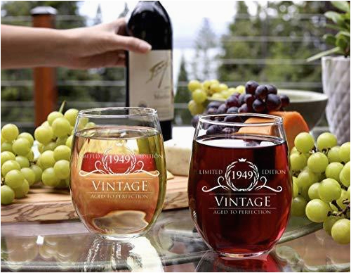 huhg 1948 70th birthday or anniversary wine glass vintage aged to perfection 15 oz stemless gift for mom dad grandma or best friend from son daughter husband wife or kids wine glasses
