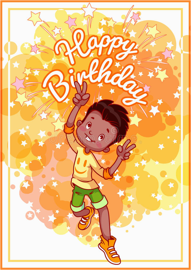 stock illustration greeting card birthday happy african american boy vector template postcard yellow tones image68773310