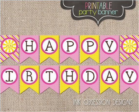 Create Happy Birthday Banner Online Sunshine Happy Birthday Banner Instant by Inkobsessiondesigns