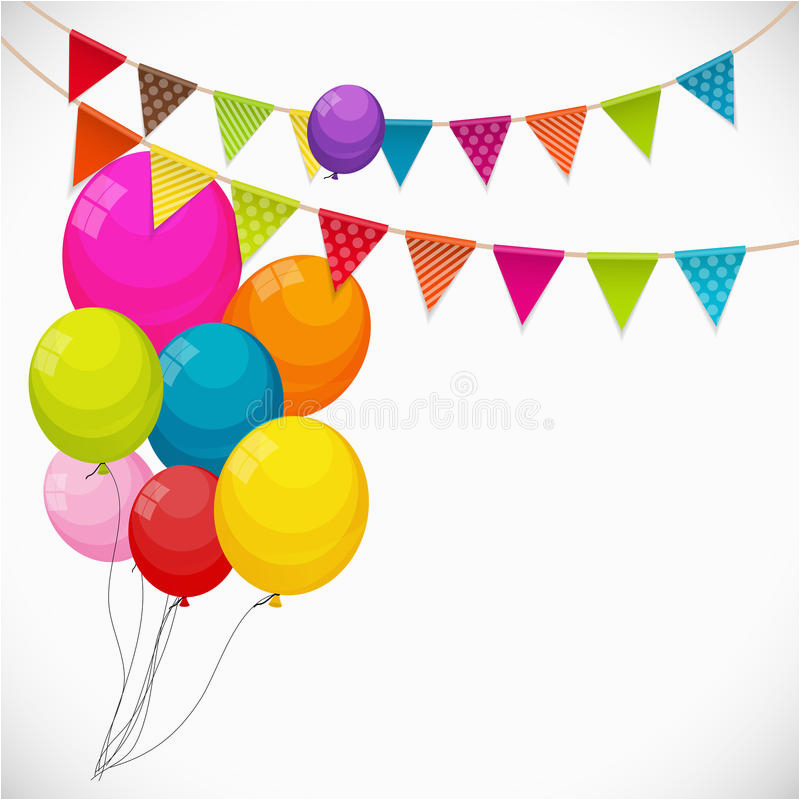 stock illustration color glossy happy birthday balloons banner background part party flag garland vector illustration eps r image74861446