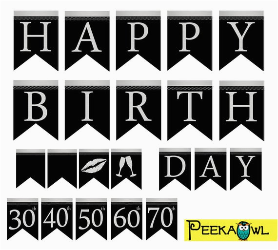 Free Happy Birthday Banner Printable Black and White Instant Download