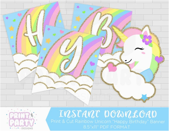 printable rainbow unicorn happy birthday banner