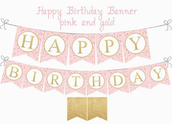 pink and gold happy birthday banner pink