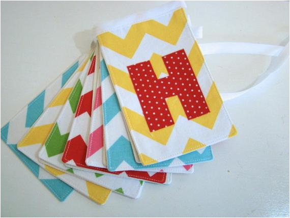 chevron fabric birthday banner red aqua