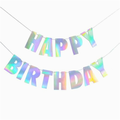 unicorns holographic shimmer glitter sparkle shiny iridescent rainbow change color birthday party banner letters