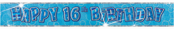 happy 16th birthday glitz blue 12ft prism banner party tableware