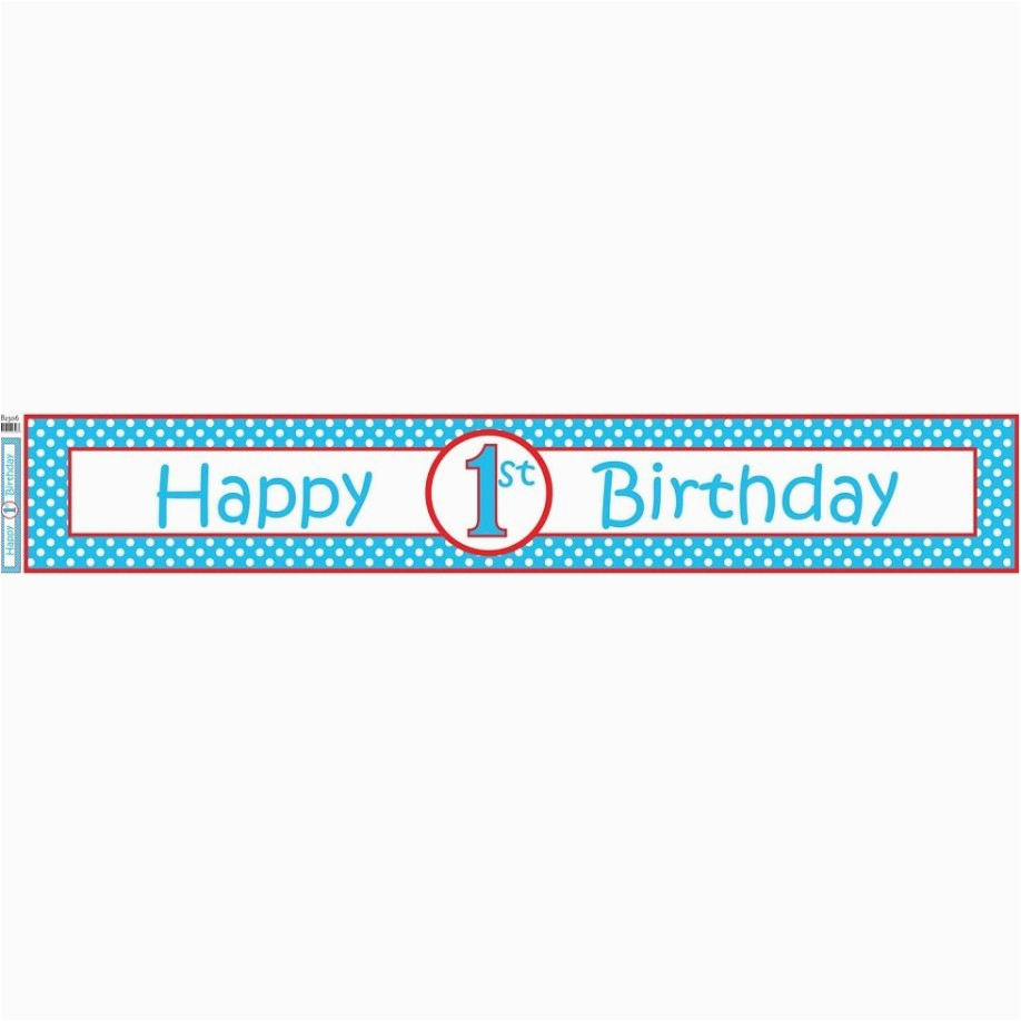 banner happy 1st birthday blue polka dots