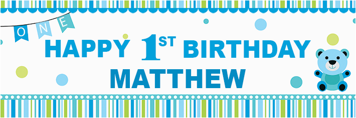 happy 1st birthday banner blue spots theme