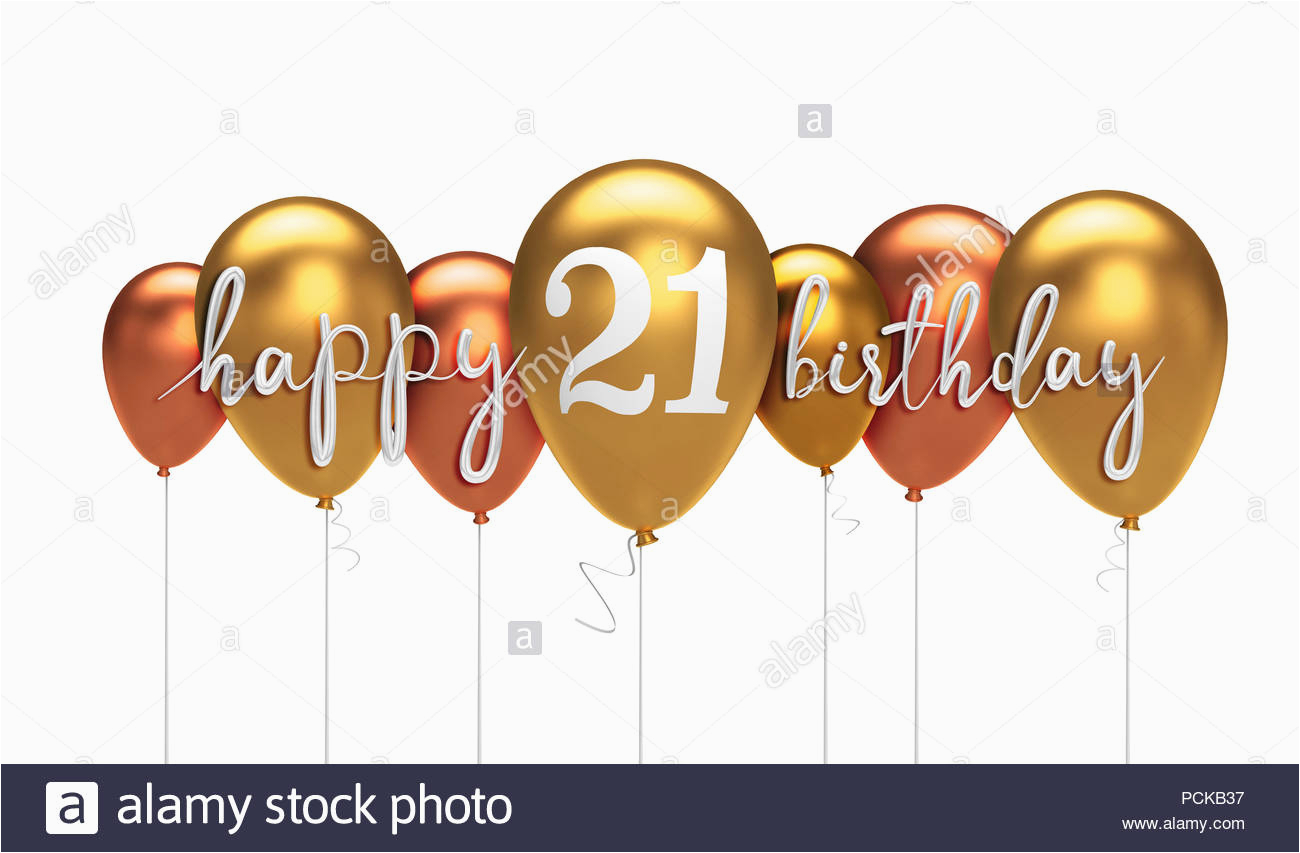 happy 21st birthday gold balloon greeting background 3d rendering image214326091
