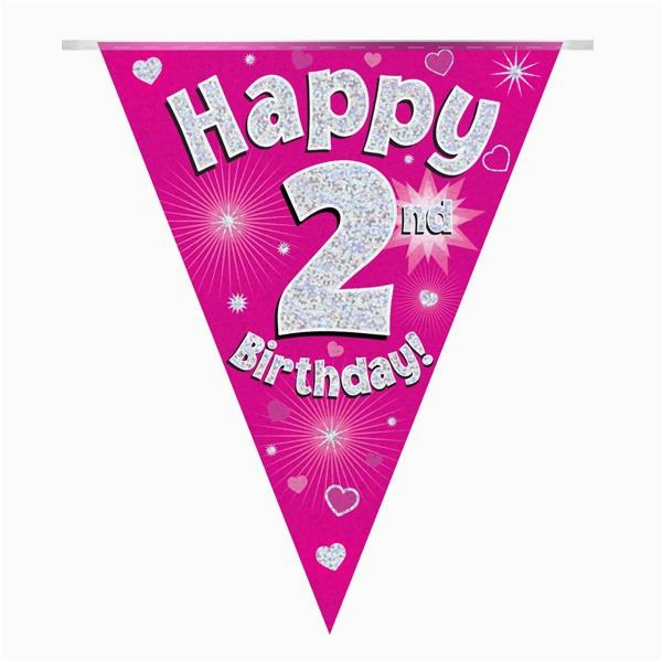 pink heart happy 2nd birthday foil flag bunting banner decoration p630444
