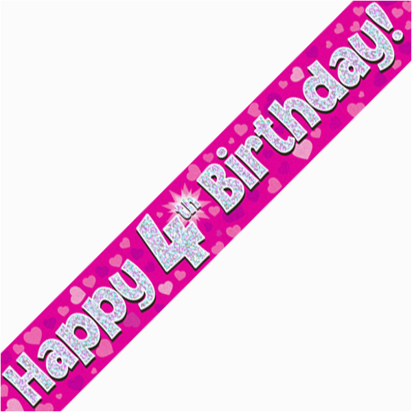 4th happy birthday banner pink holographic 9 ft