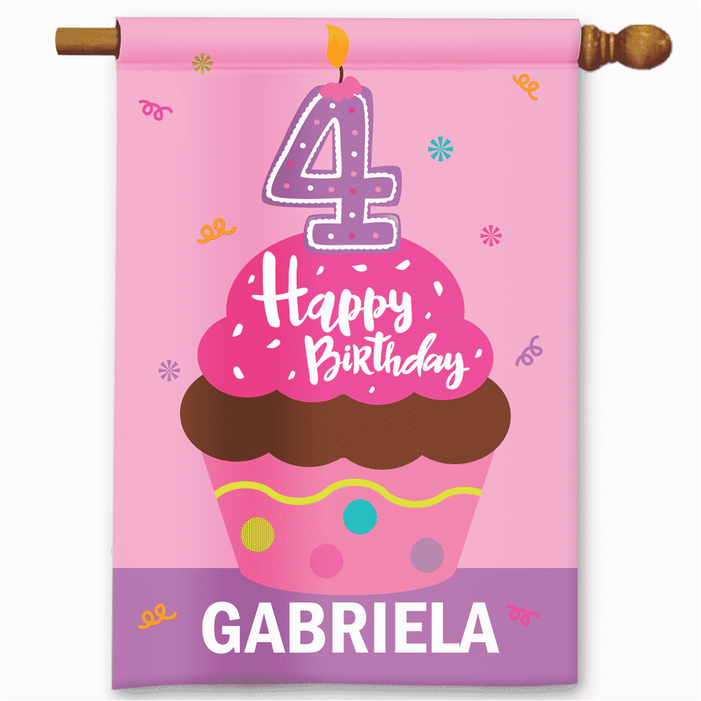 happy 4th birthday personalized pink cupcake girls birthday party bannergarden flag