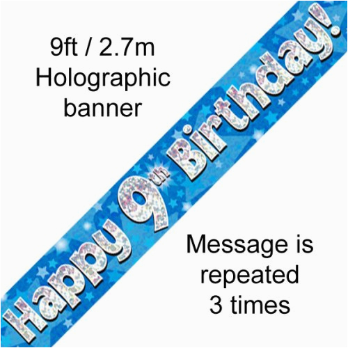 blue holographic happy 9th birthday banner 2 7m p1