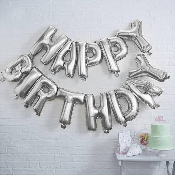 happy birthday balloon bunting silver