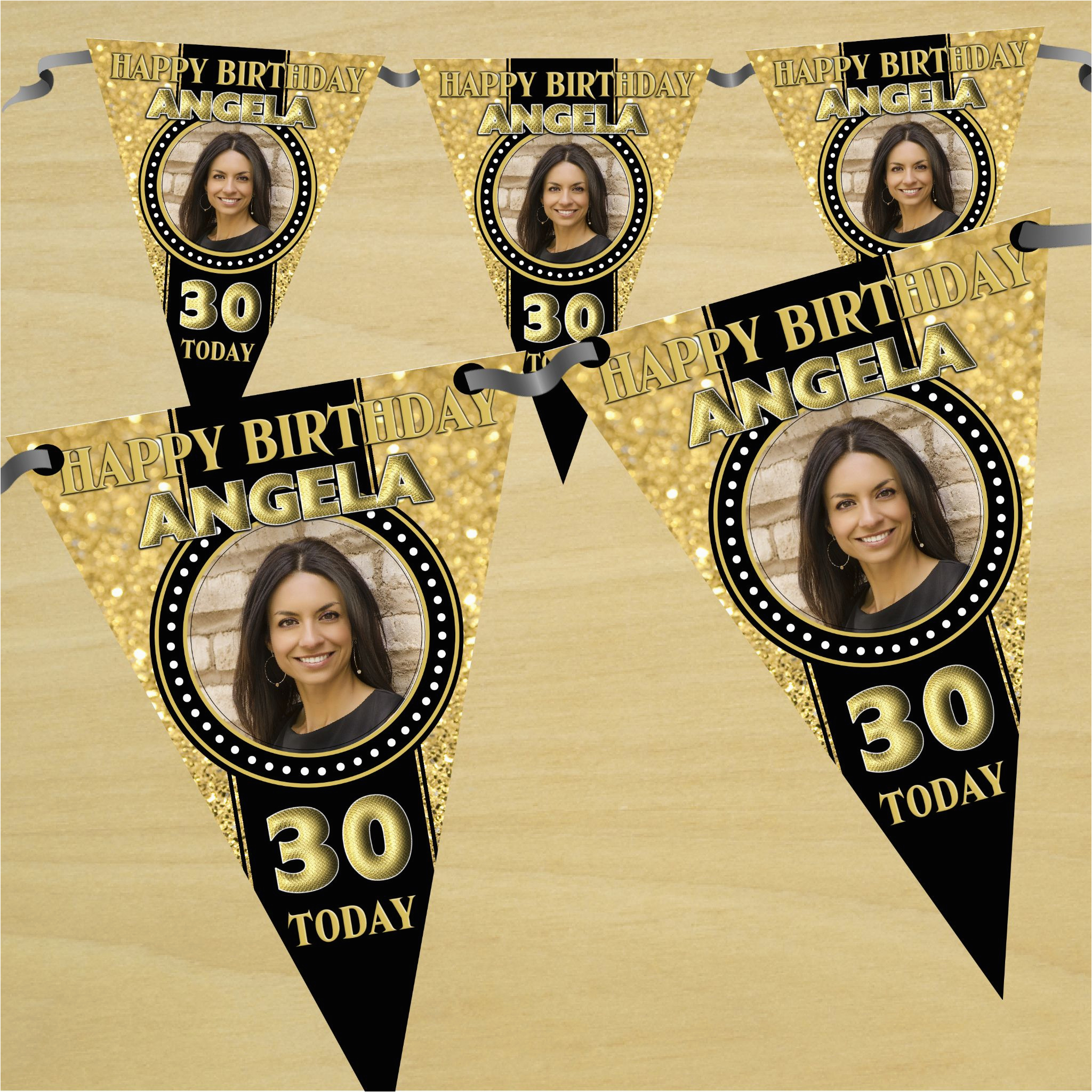 personalised black gold happy 18th 21st 30th 40th birthday flag photo bunting banner n47 any age 14050 p