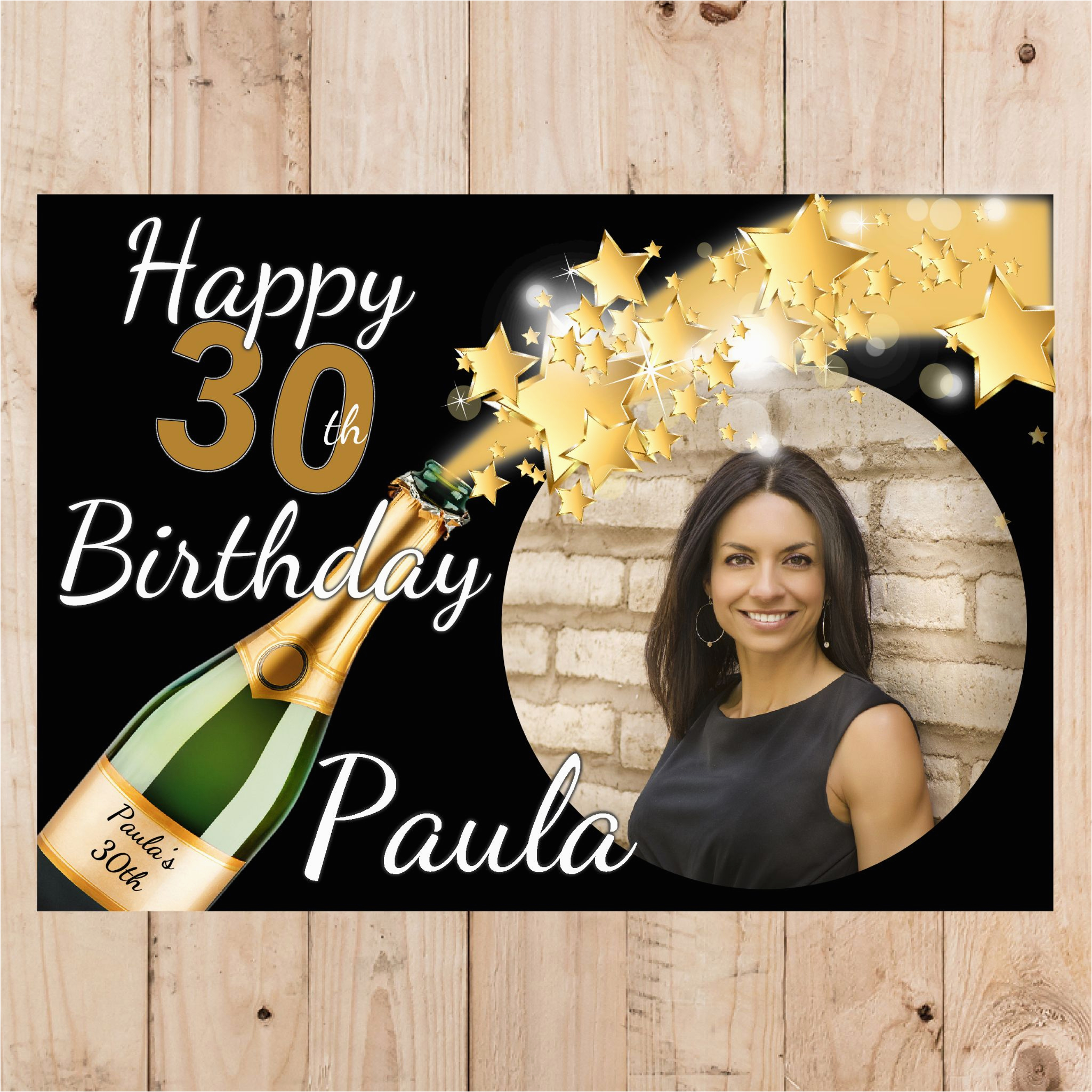 personalised champagne starburst happy birthday photo poster banner n54 14065 p