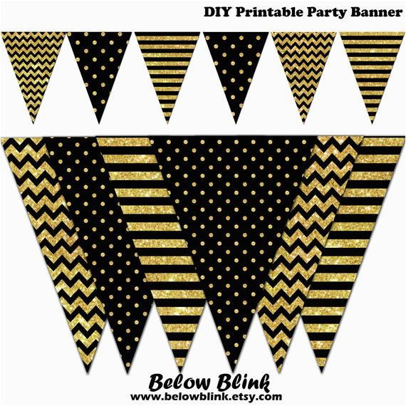 Happy Birthday Banner Black and Gold Happy New Year Banner Black and Gold Printable Banner New