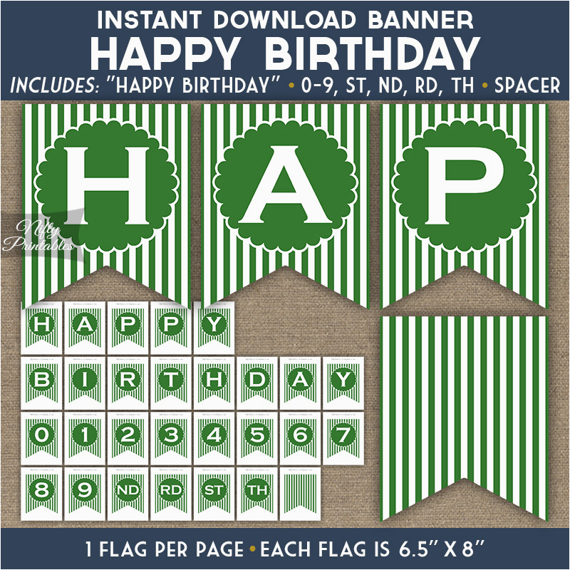 birthday banner green white stripe